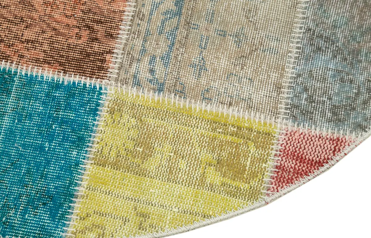 Patchwork Multi Pamuk Üzerine Yün El Dokuma Kilim-146x146 - Görsel 3
