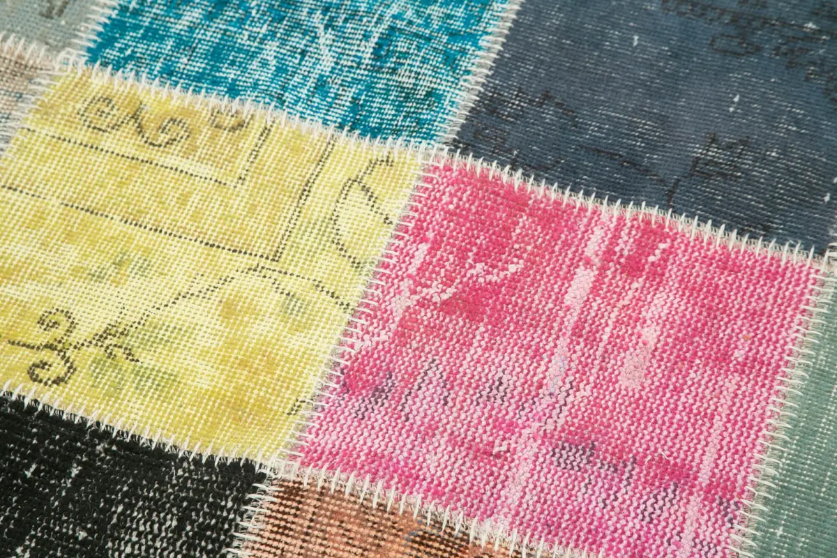 Patchwork Multi Pamuk Üzerine Yün El Dokuma Kilim-146x146 - Görsel 4
