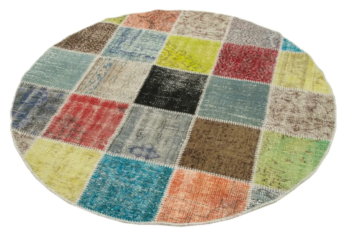 Patchwork Multi Pamuk Üzerine Yün El Dokuma Kilim-146x146 - Görsel 2