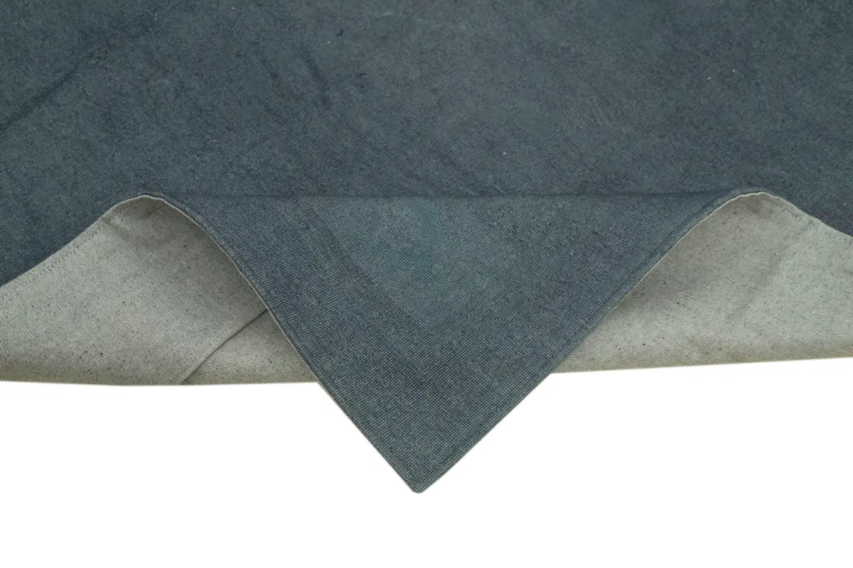 Needlepoint Gri Pamuk Üzerine Yün El Dokuma Halı-135x194 - Görsel 6