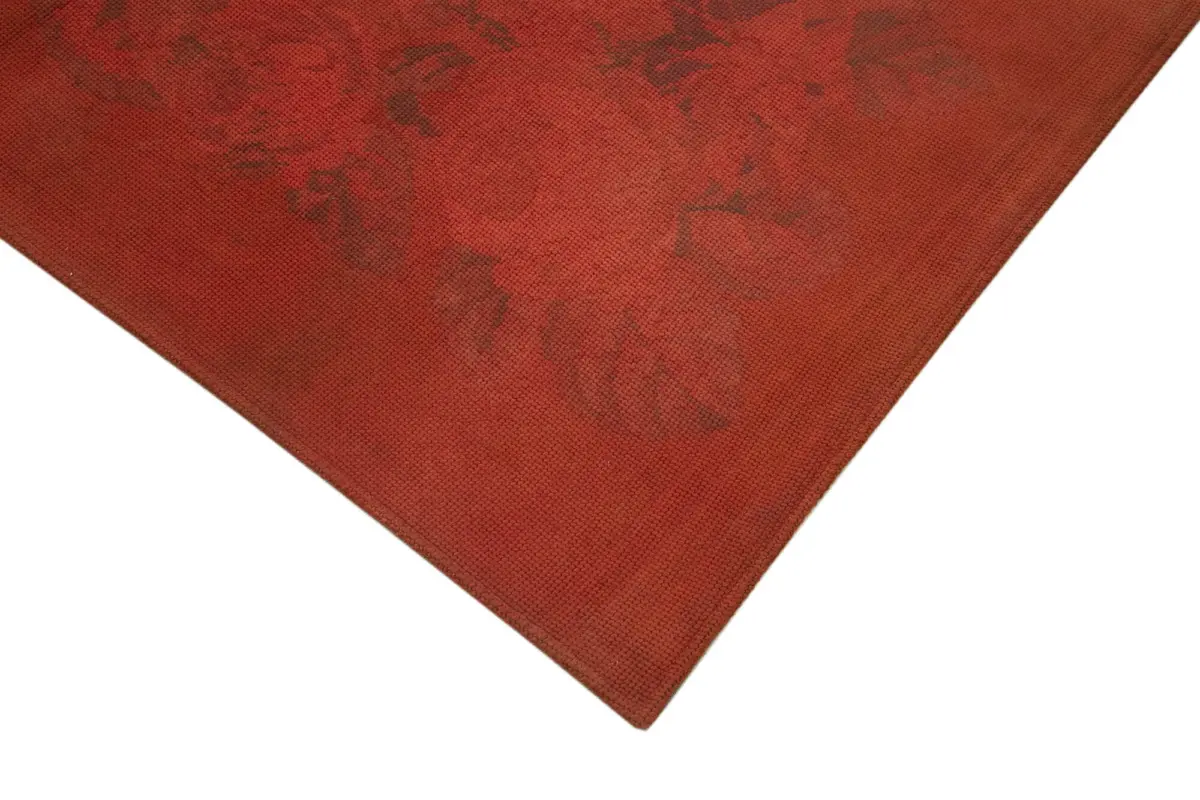 Needlepoint Kırmızı Pamuk Üzerine Yün El Dokuma Halı-165x253 - Görsel 4