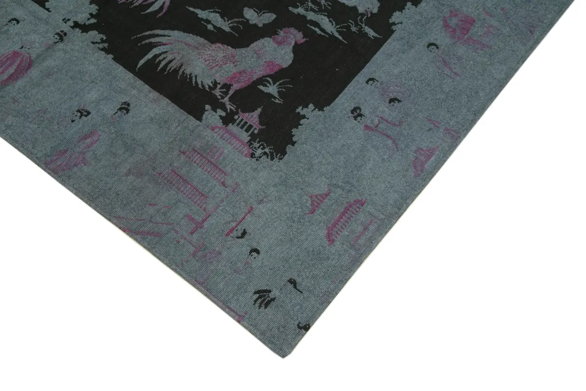 Needlepoint Gri Pamuk Üzerine Yün El Dokuma Halı-153x248 - Görsel 4