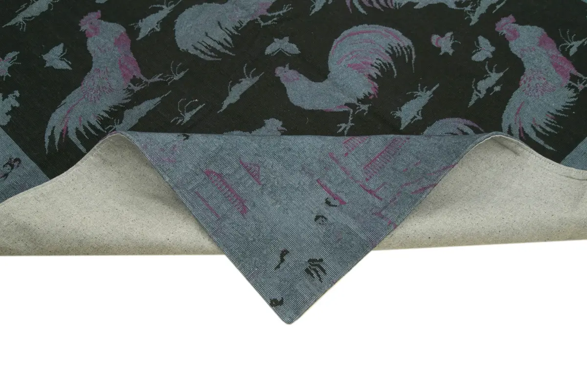 Needlepoint Gri Pamuk Üzerine Yün El Dokuma Halı-153x248 - Görsel 6