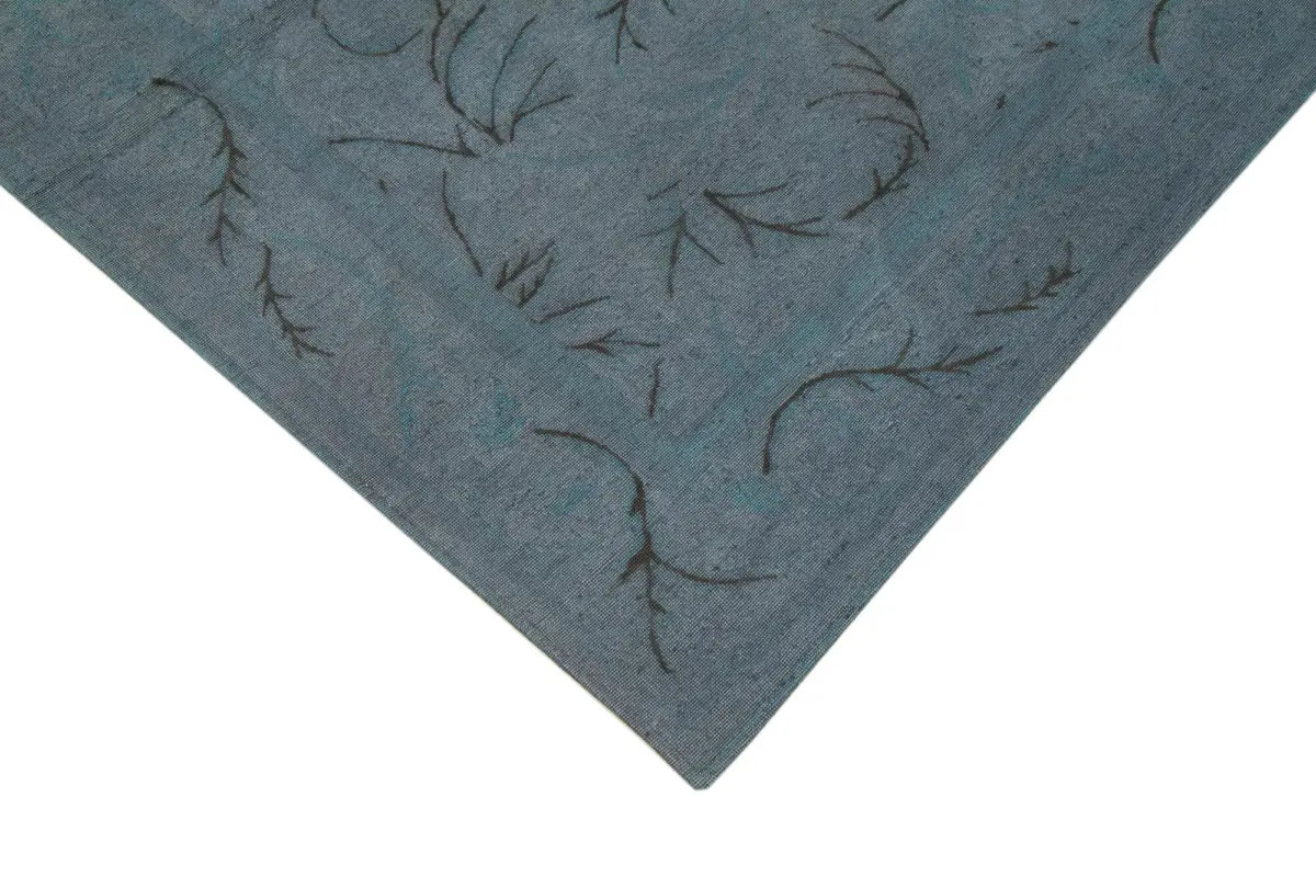 Needlepoint Mavi Pamuk Üzerine Yün El Dokuma Halı-165x254 - Görsel 4