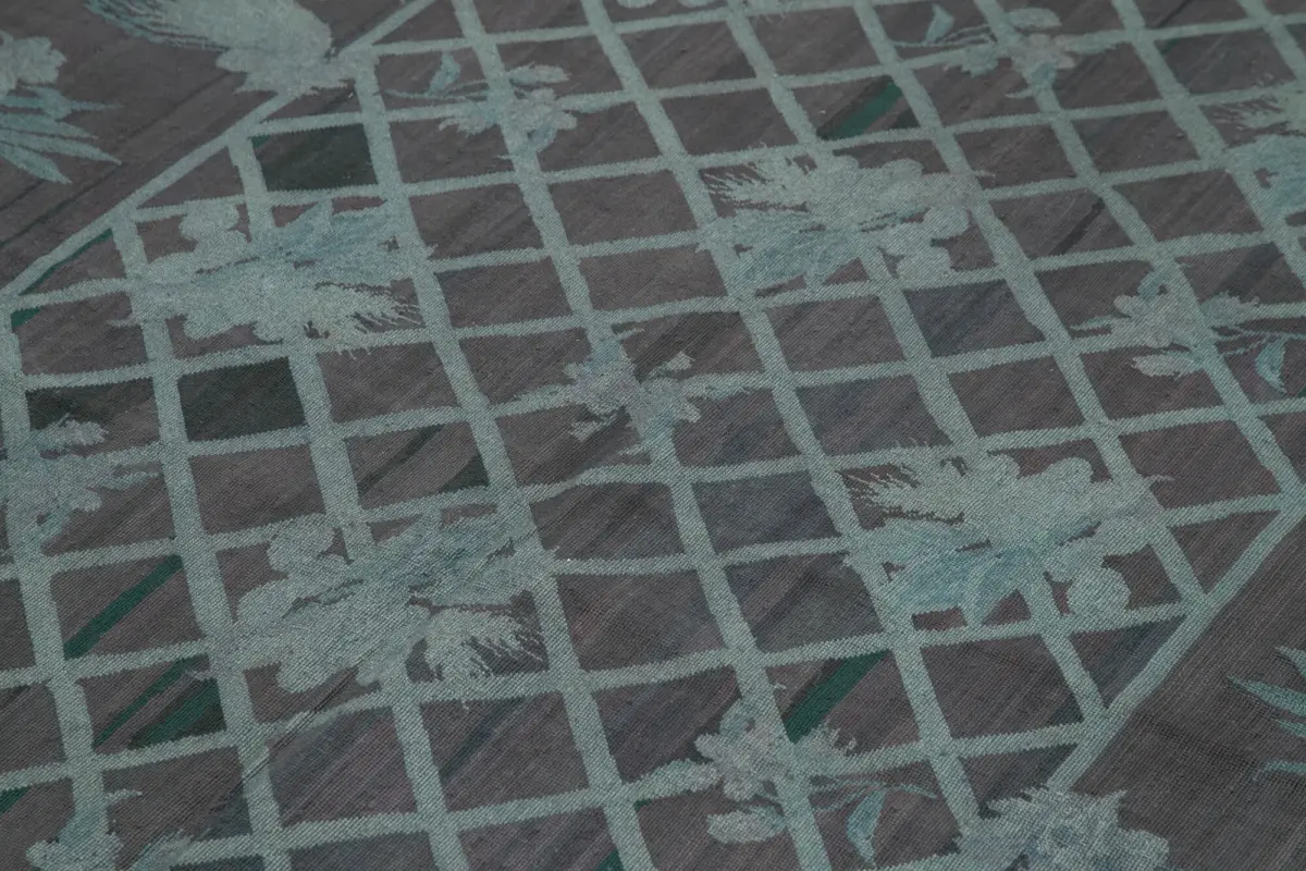 Needlepoint Gri Pamuk Üzerine Yün El Dokuma Halı-172x260 - Görsel 5