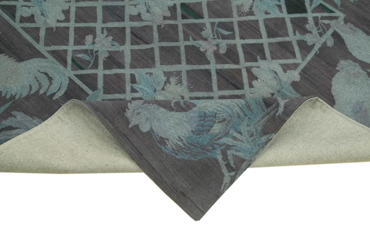 Needlepoint Gri Pamuk Üzerine Yün El Dokuma Halı-172x260 - Görsel 6