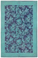 Needlepoint Turkuaz Pamuk Üzerine Yün El Dokuma Halı-165x254