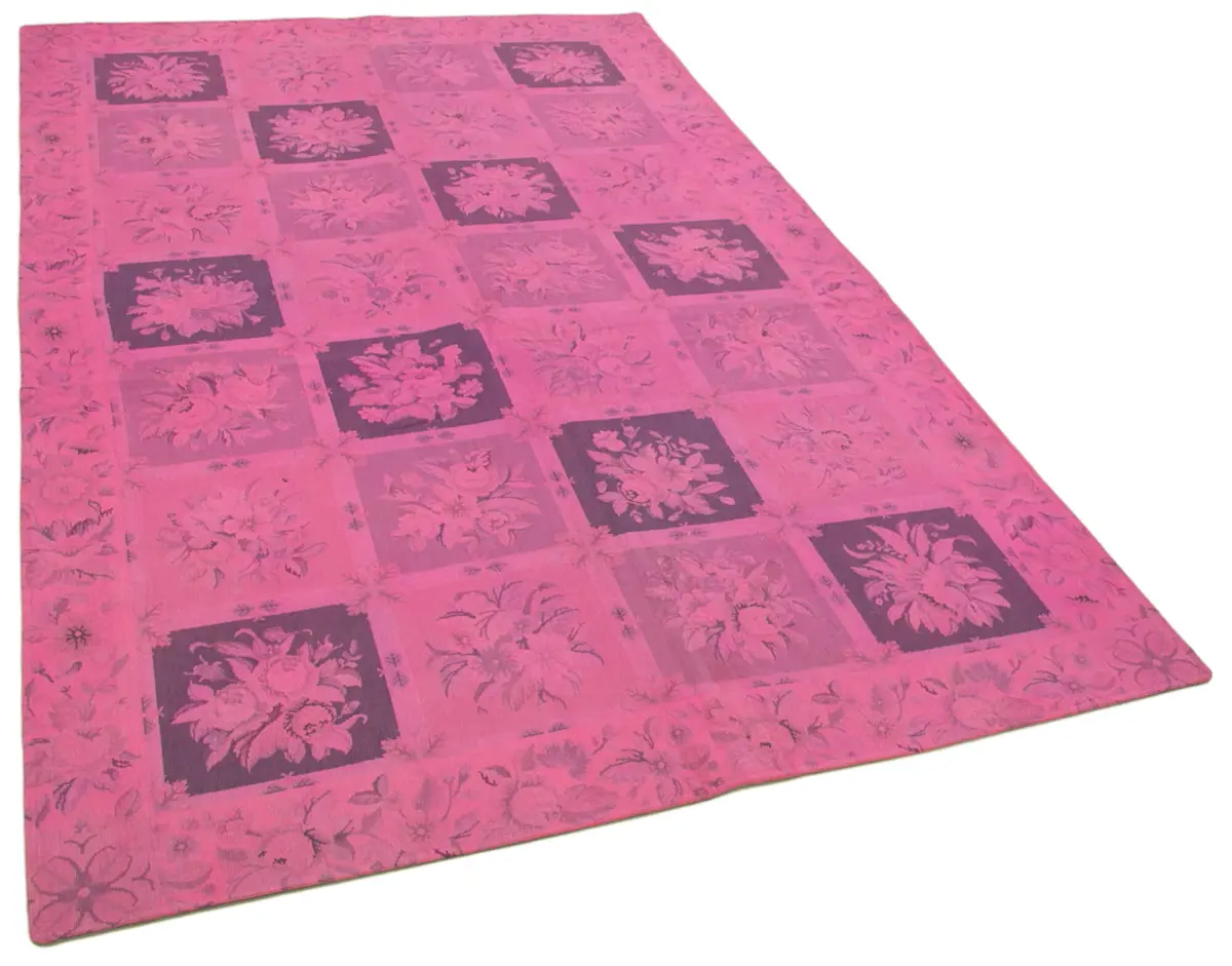 Needlepoint Pembe Pamuk Üzerine Yün El Dokuma Halı-156x242 - Görsel 2