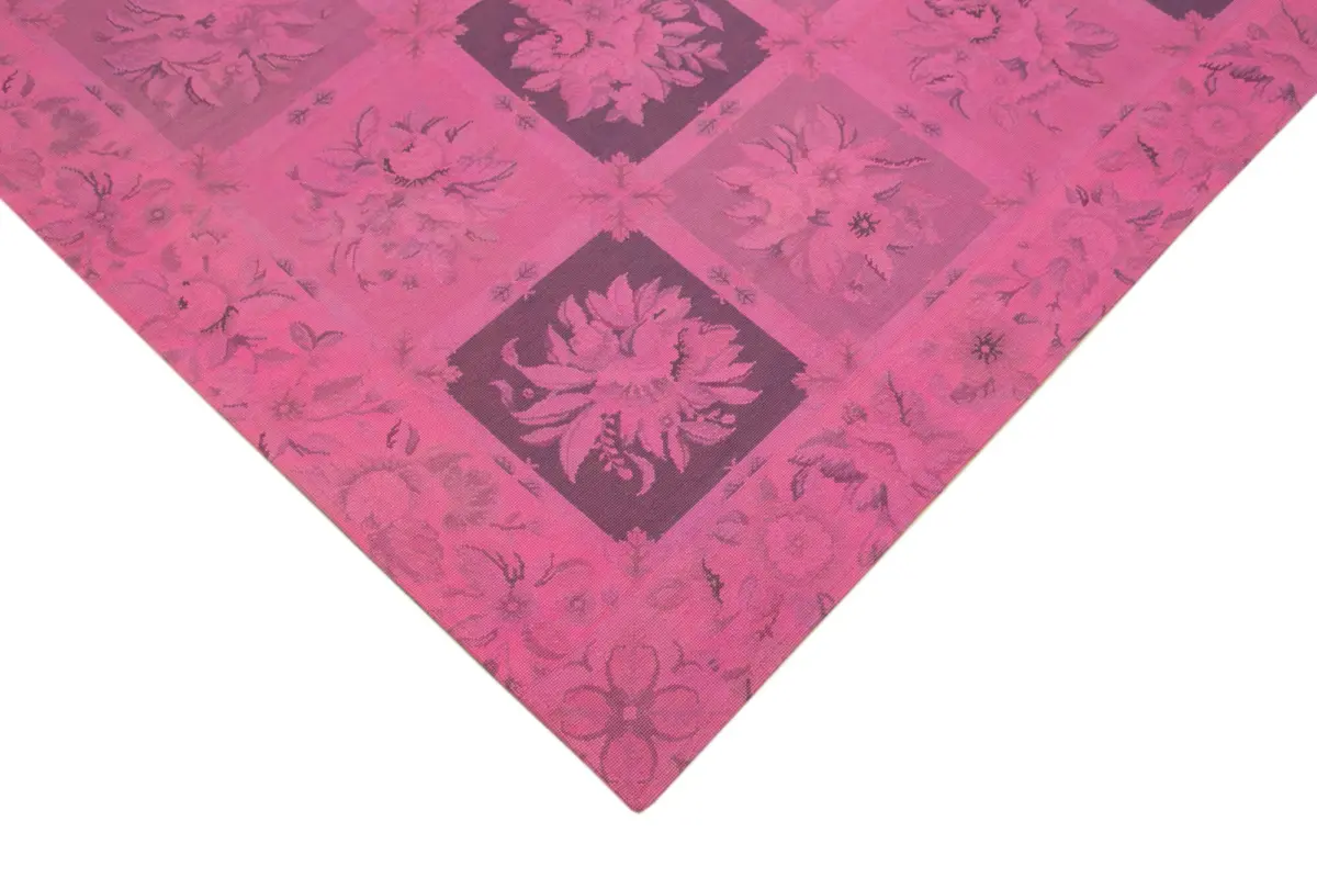 Needlepoint Pembe Pamuk Üzerine Yün El Dokuma Halı-156x242 - Görsel 4