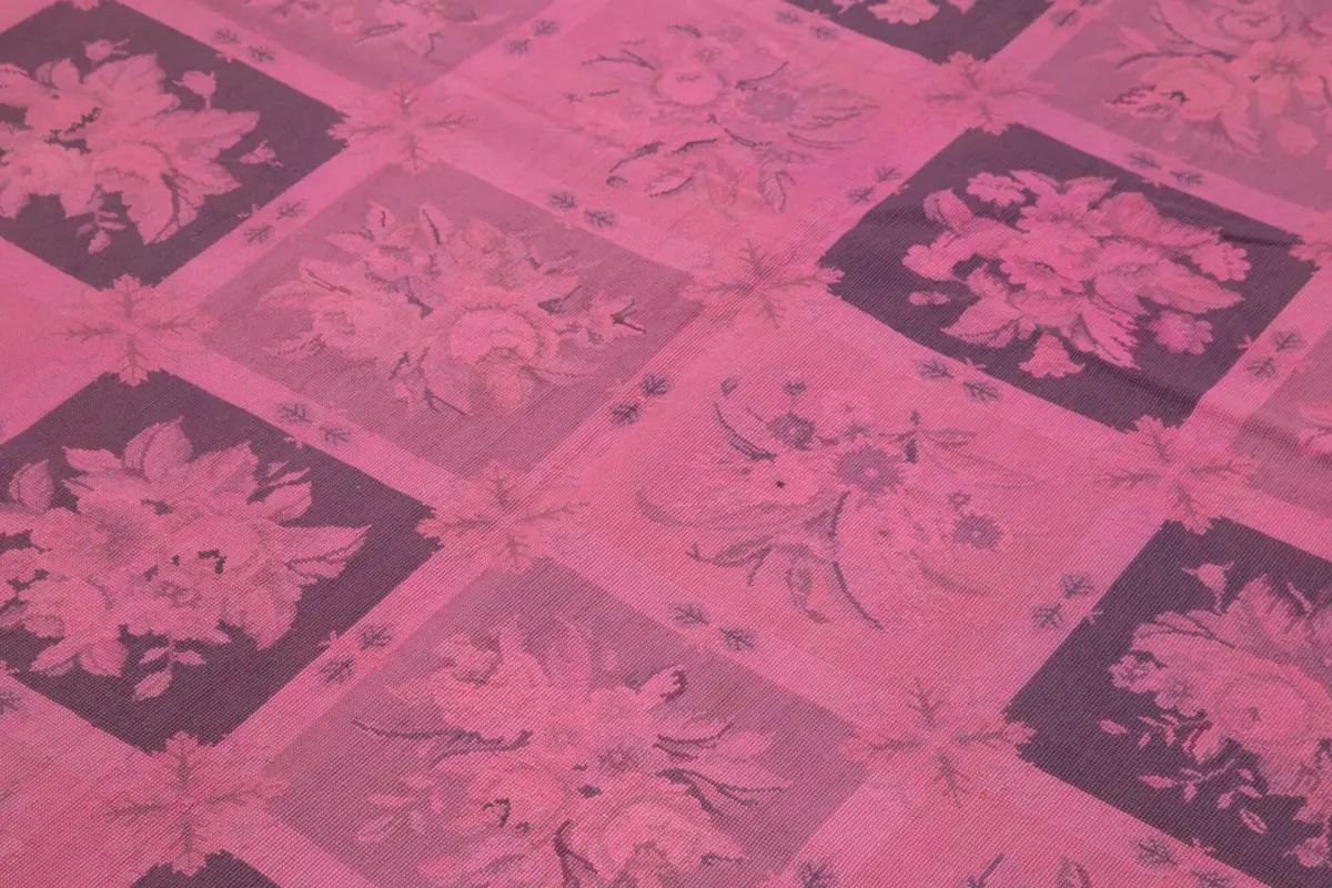 Needlepoint Pembe Pamuk Üzerine Yün El Dokuma Halı-156x242 - Görsel 5