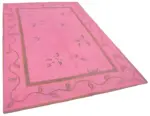 Needlepoint Pembe Pamuk Üzerine Yün El Dokuma Halı-162x255 - Görsel 2