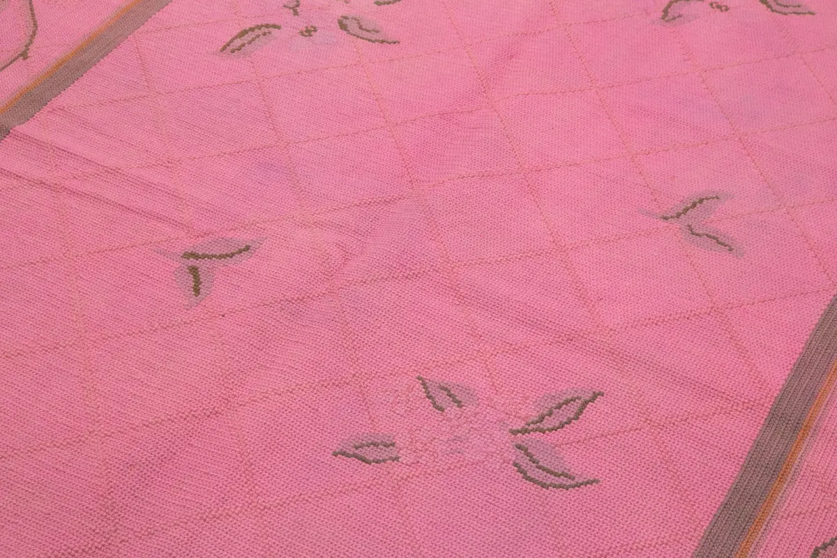 Needlepoint Pembe Pamuk Üzerine Yün El Dokuma Halı-162x255 - Görsel 5