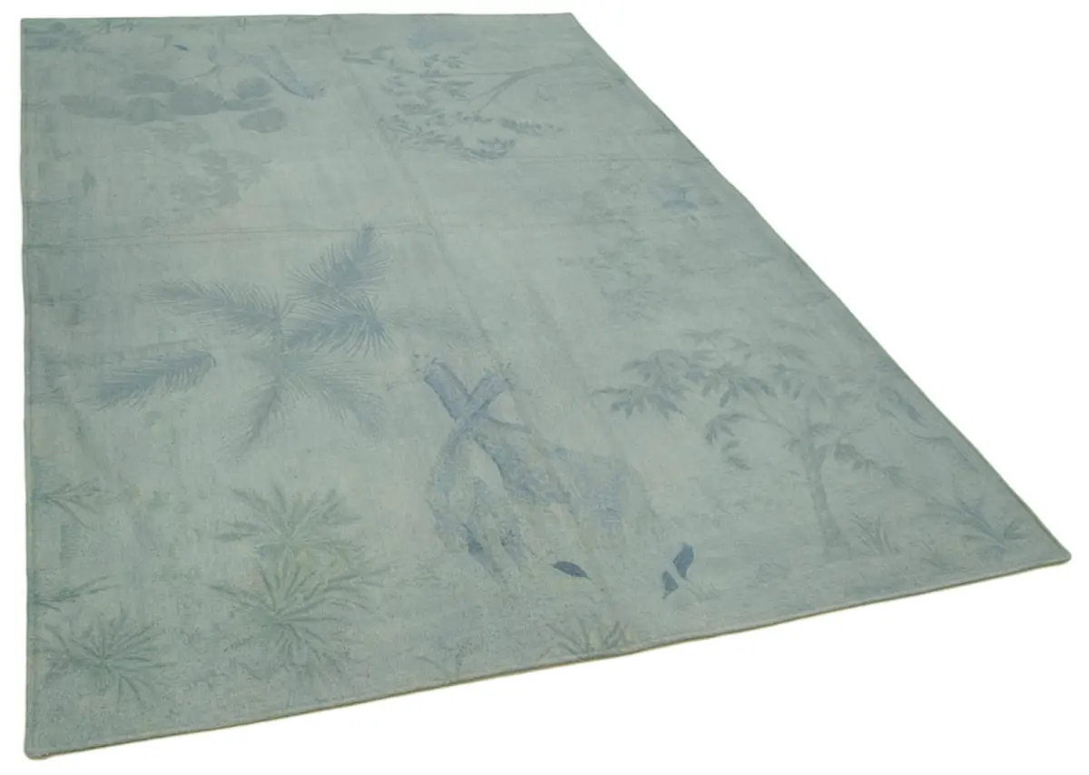 Needlepoint Gri Pamuk Üzerine Yün El Dokuma Halı-181x275 - Görsel 2