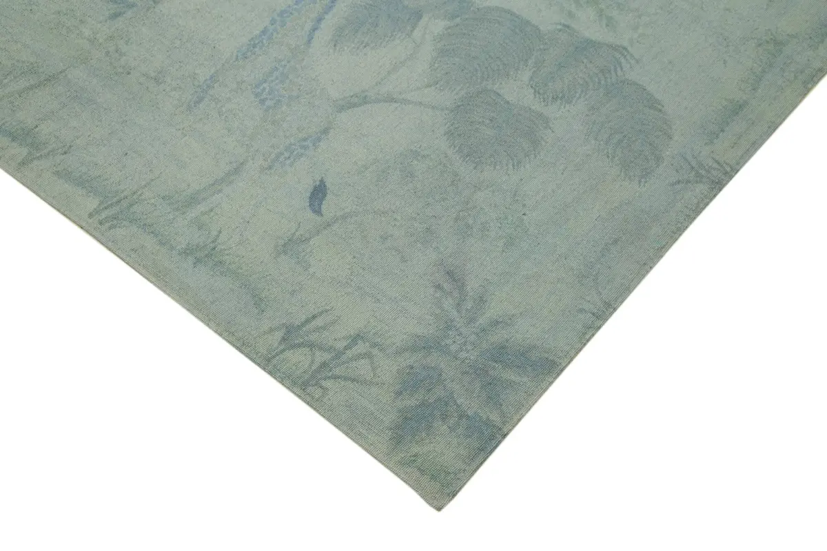 Needlepoint Gri Pamuk Üzerine Yün El Dokuma Halı-181x275 - Görsel 4