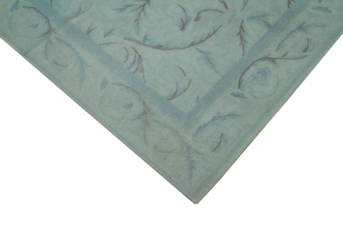 Needlepoint Mavi Pamuk Üzerine Yün El Dokuma Halı-163x253 - Görsel 4