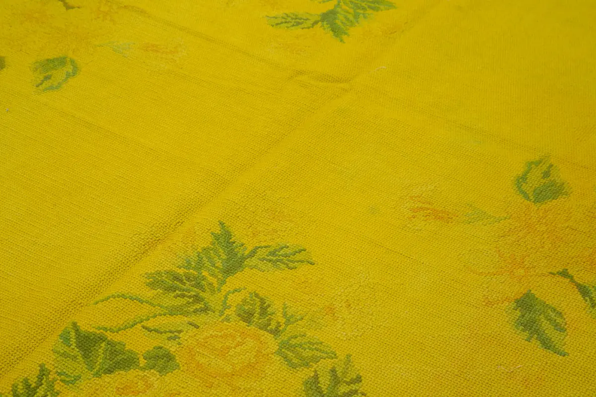 Needlepoint Sarı Pamuk Üzerine Yün El Dokuma Halı-168x260 - Görsel 5