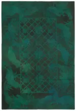 Needlepoint Yeşil Pamuk Üzerine Yün El Dokuma Halı-164x238