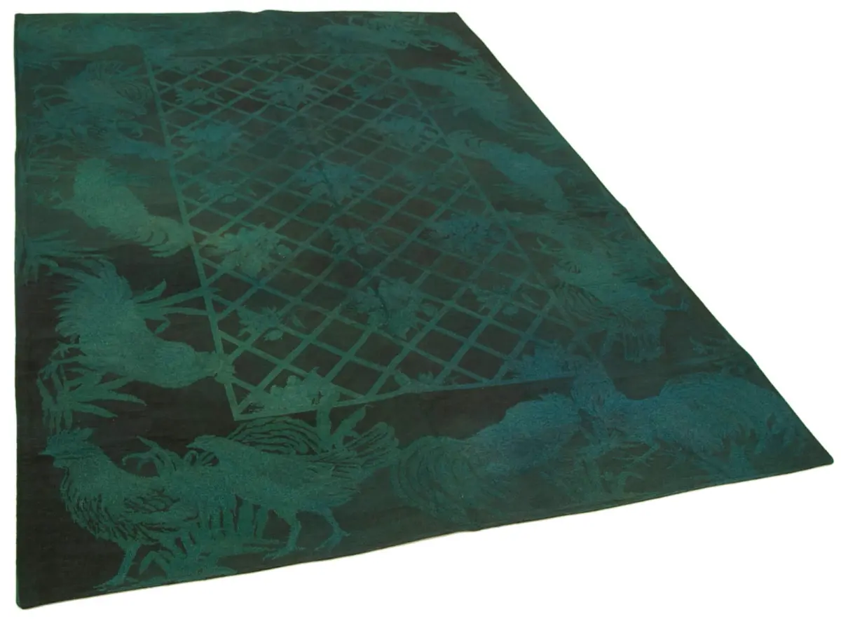 Needlepoint Yeşil Pamuk Üzerine Yün El Dokuma Halı-164x238 - Görsel 2