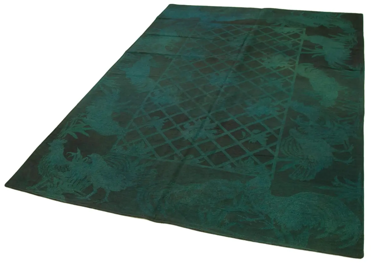 Needlepoint Yeşil Pamuk Üzerine Yün El Dokuma Halı-164x238 - Görsel 3