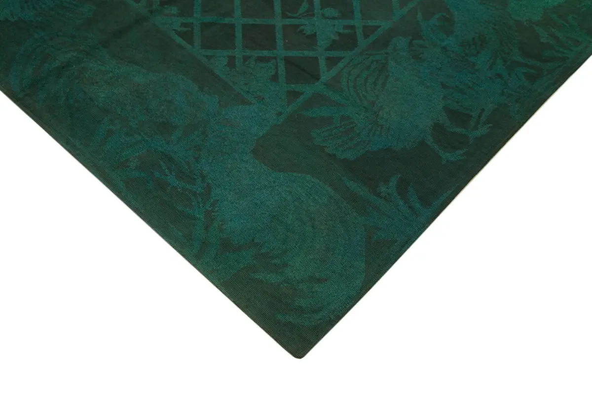 Needlepoint Yeşil Pamuk Üzerine Yün El Dokuma Halı-164x238 - Görsel 4