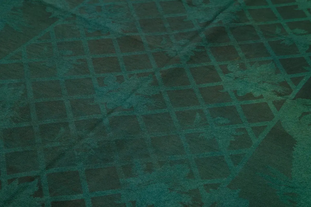 Needlepoint Yeşil Pamuk Üzerine Yün El Dokuma Halı-164x238 - Görsel 5