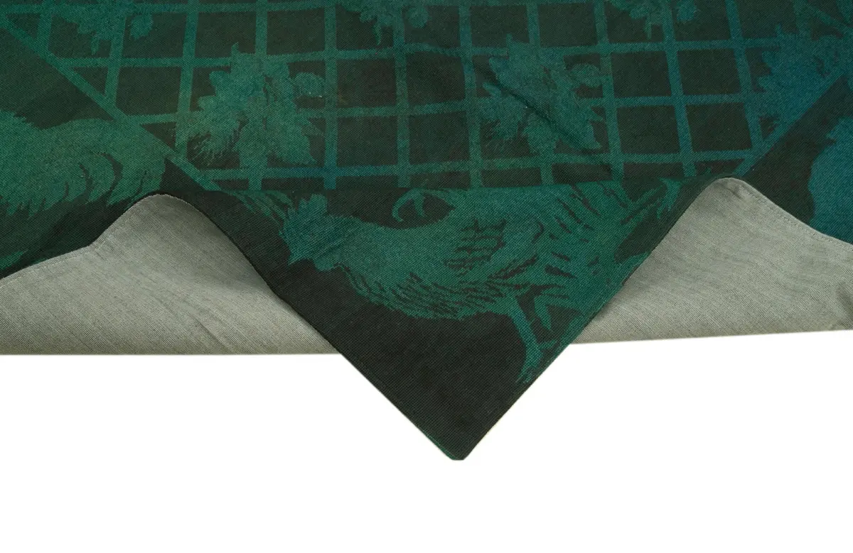 Needlepoint Yeşil Pamuk Üzerine Yün El Dokuma Halı-164x238 - Görsel 6