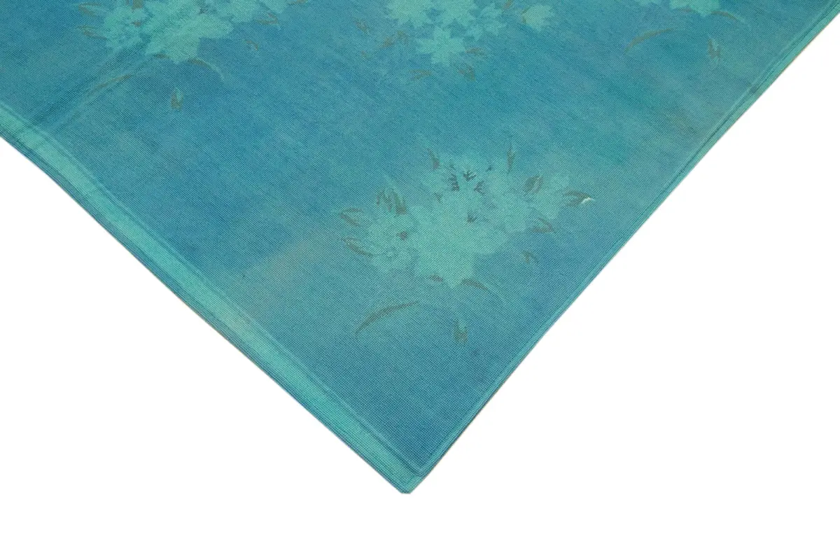 Needlepoint Mavi Pamuk Üzerine Yün El Dokuma Halı-154x255 - Görsel 4