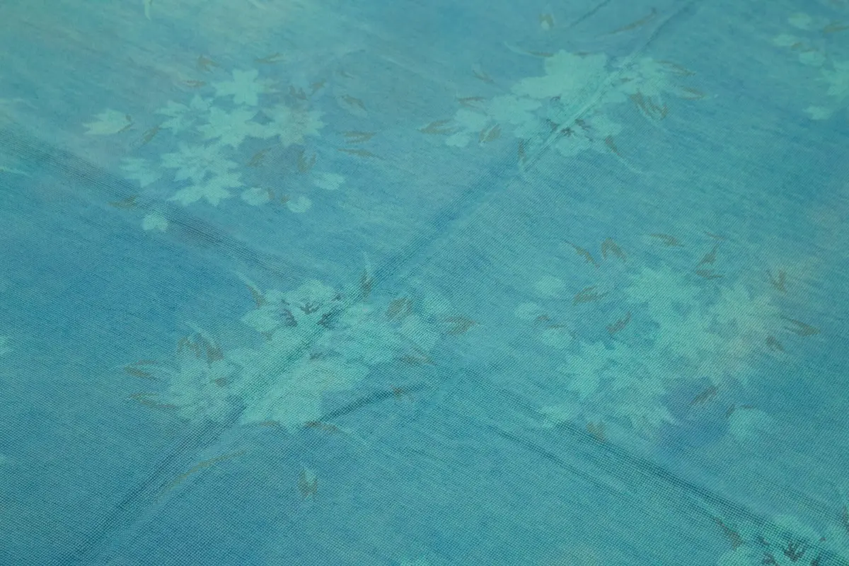 Needlepoint Mavi Pamuk Üzerine Yün El Dokuma Halı-154x255 - Görsel 5