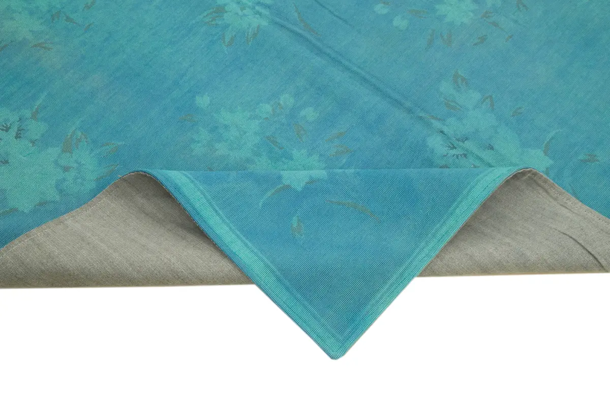 Needlepoint Mavi Pamuk Üzerine Yün El Dokuma Halı-154x255 - Görsel 6