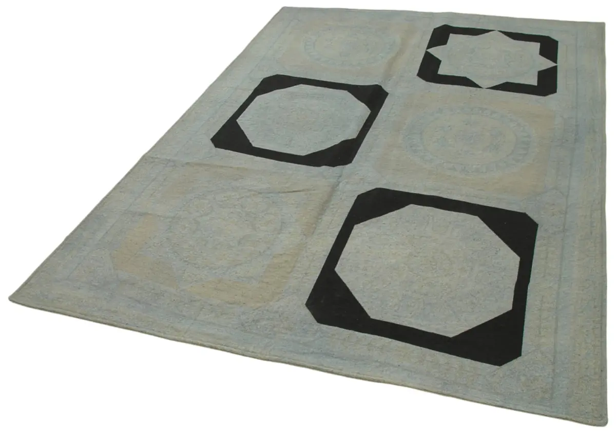 Needlepoint Gri Pamuk Üzerine Yün El Dokuma Halı-165x234 - Görsel 3