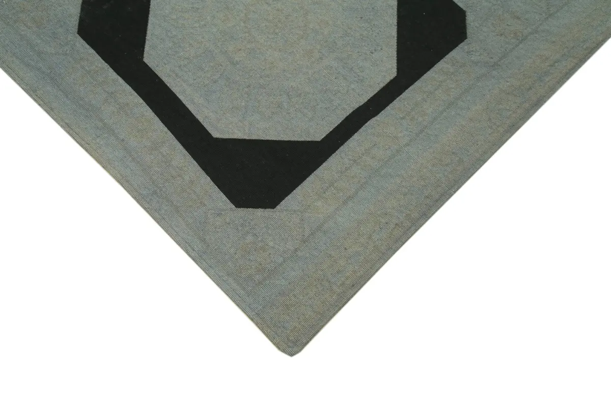 Needlepoint Gri Pamuk Üzerine Yün El Dokuma Halı-165x234 - Görsel 4