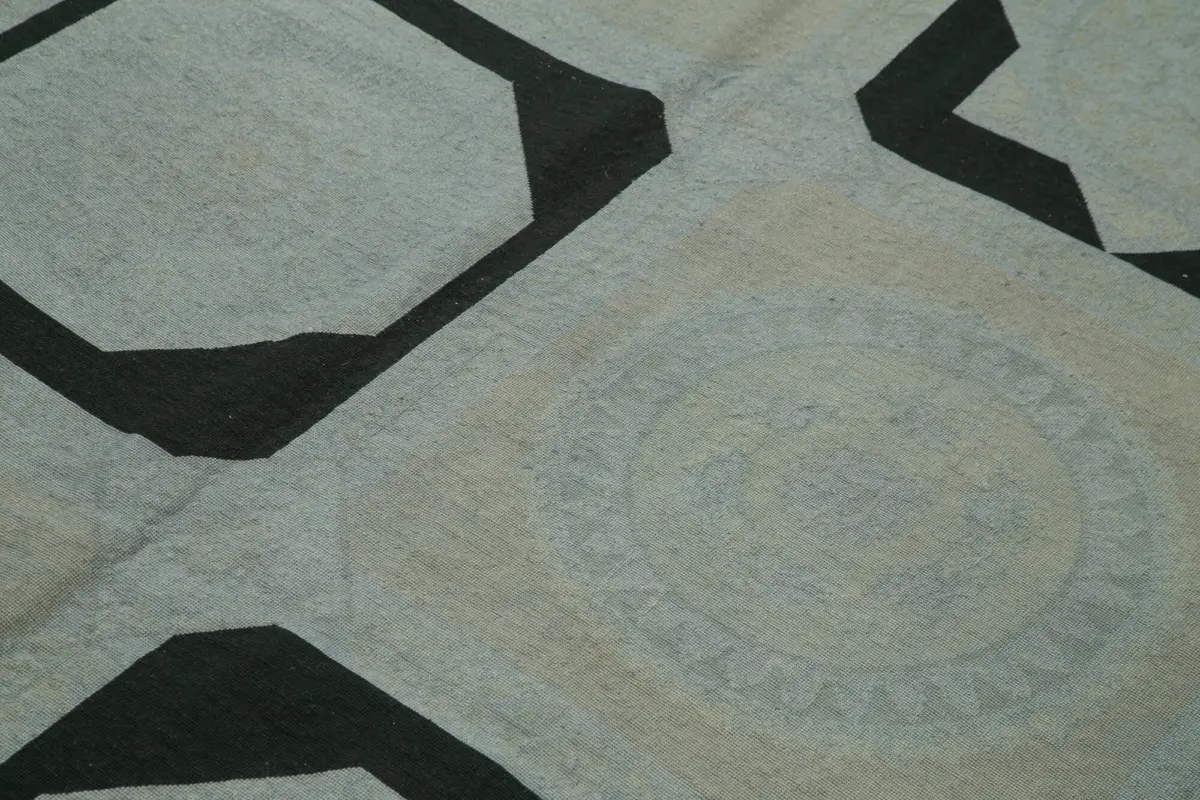 Needlepoint Gri Pamuk Üzerine Yün El Dokuma Halı-165x234 - Görsel 5