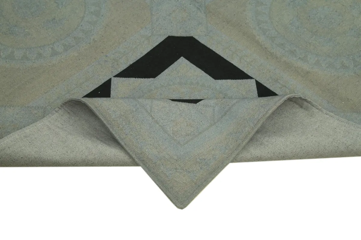 Needlepoint Gri Pamuk Üzerine Yün El Dokuma Halı-165x234 - Görsel 6