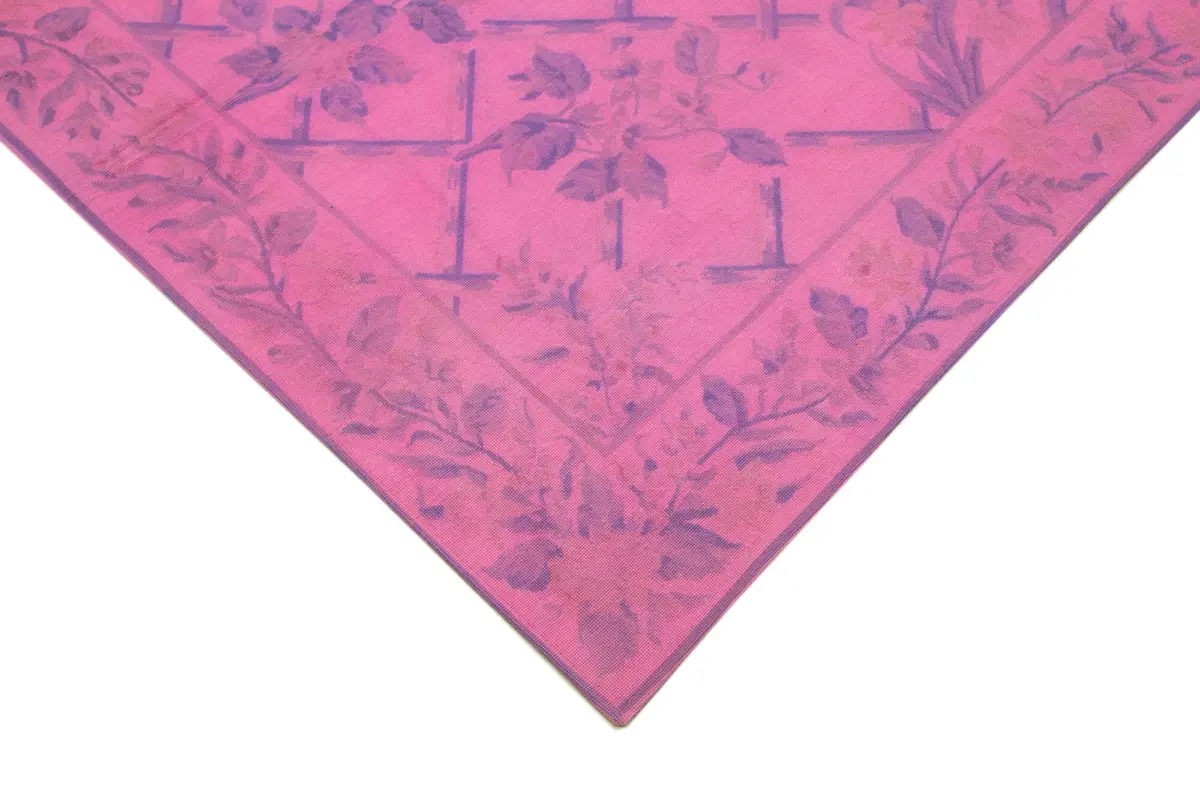 Needlepoint Pembe Pamuk Üzerine Yün El Dokuma Halı-166x261 - Görsel 4