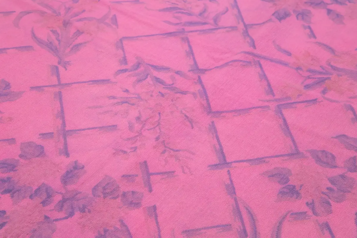 Needlepoint Pembe Pamuk Üzerine Yün El Dokuma Halı-166x261 - Görsel 5