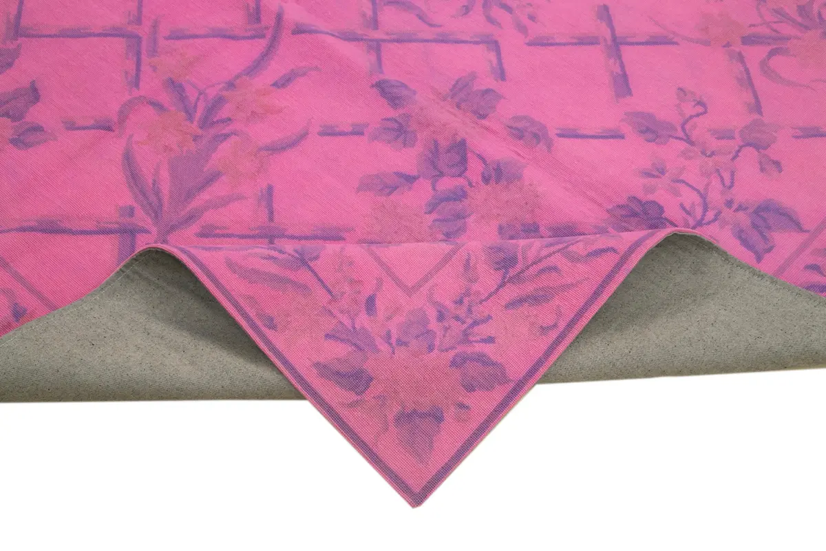 Needlepoint Pembe Pamuk Üzerine Yün El Dokuma Halı-166x261 - Görsel 6