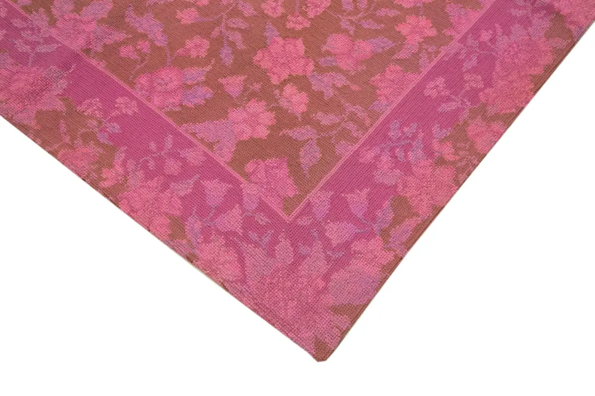Needlepoint Pembe Pamuk Üzerine Yün El Dokuma Halı-166x254 - Görsel 4