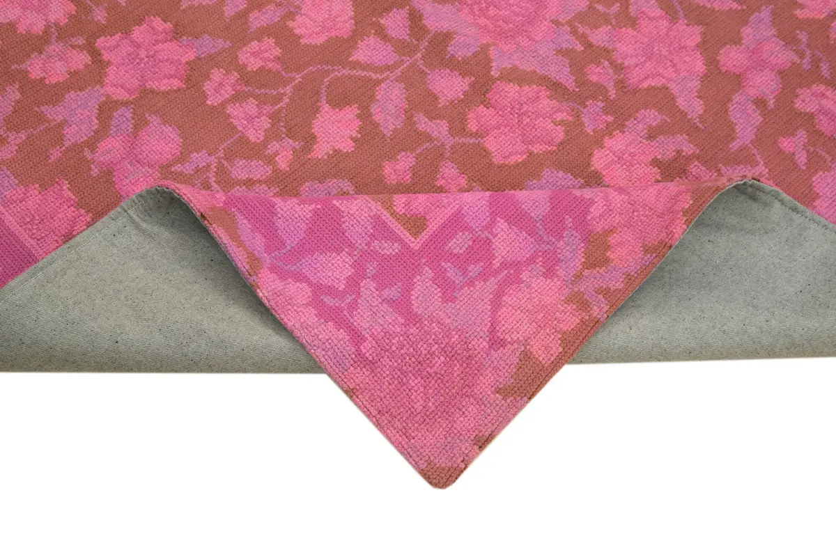 Needlepoint Pembe Pamuk Üzerine Yün El Dokuma Halı-166x254 - Görsel 6