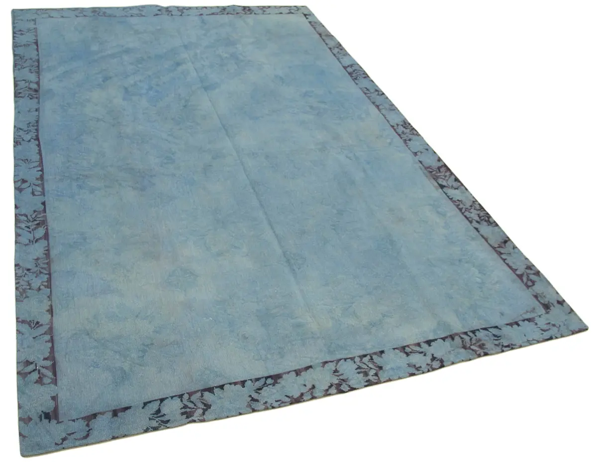 Needlepoint Mavi Pamuk Üzerine Yün El Dokuma Halı-162x258 - Görsel 2