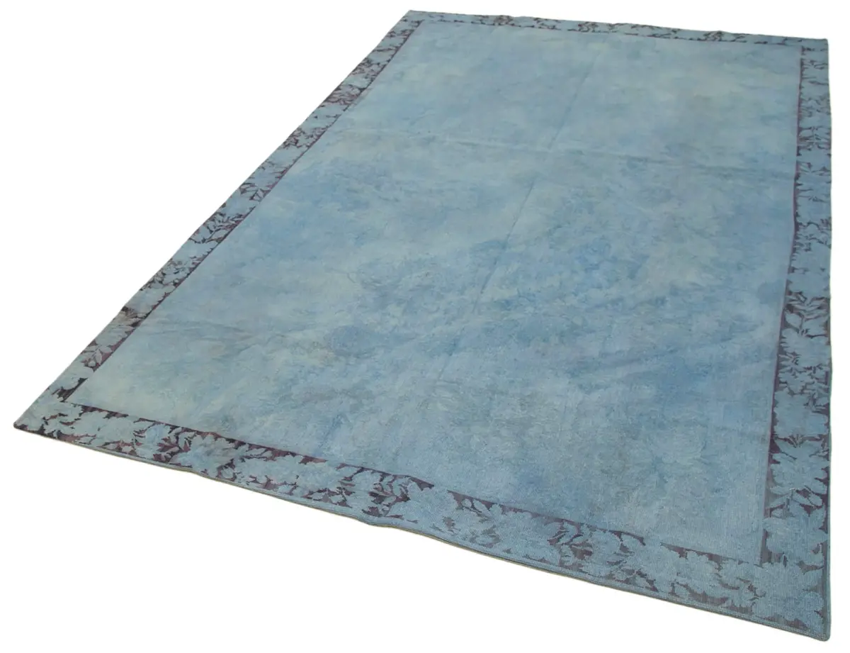 Needlepoint Mavi Pamuk Üzerine Yün El Dokuma Halı-162x258 - Görsel 3