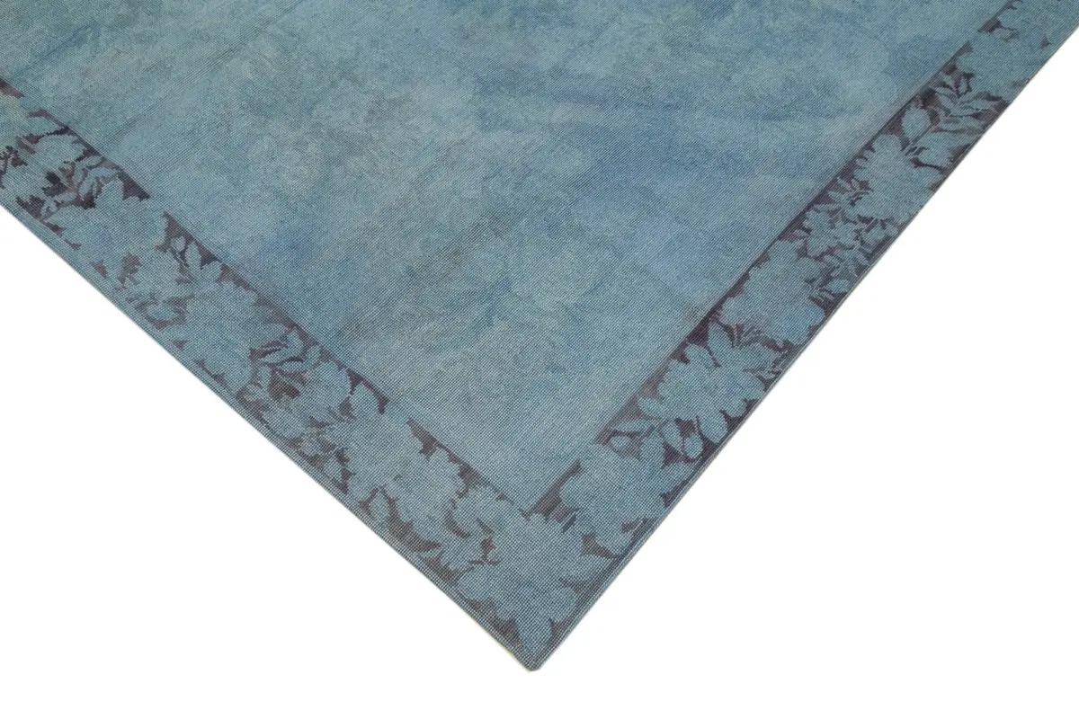 Needlepoint Mavi Pamuk Üzerine Yün El Dokuma Halı-162x258 - Görsel 4