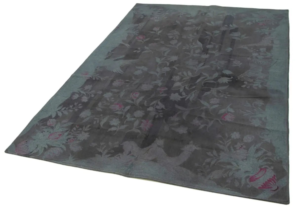 Needlepoint Gri Pamuk Üzerine Yün El Dokuma Halı-163x244 - Görsel 3