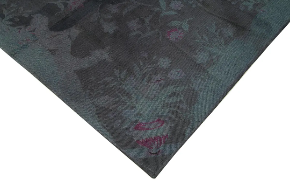 Needlepoint Gri Pamuk Üzerine Yün El Dokuma Halı-163x244 - Görsel 4