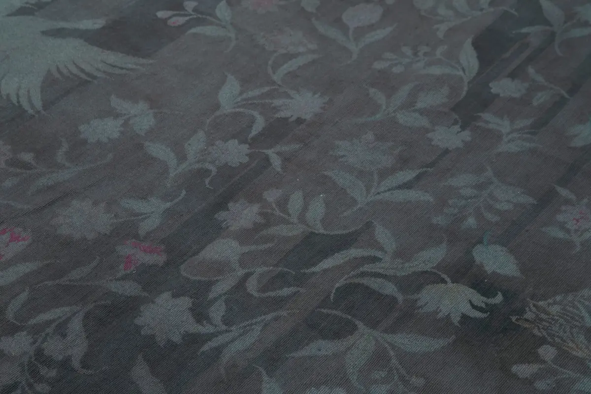 Needlepoint Gri Pamuk Üzerine Yün El Dokuma Halı-163x244 - Görsel 5