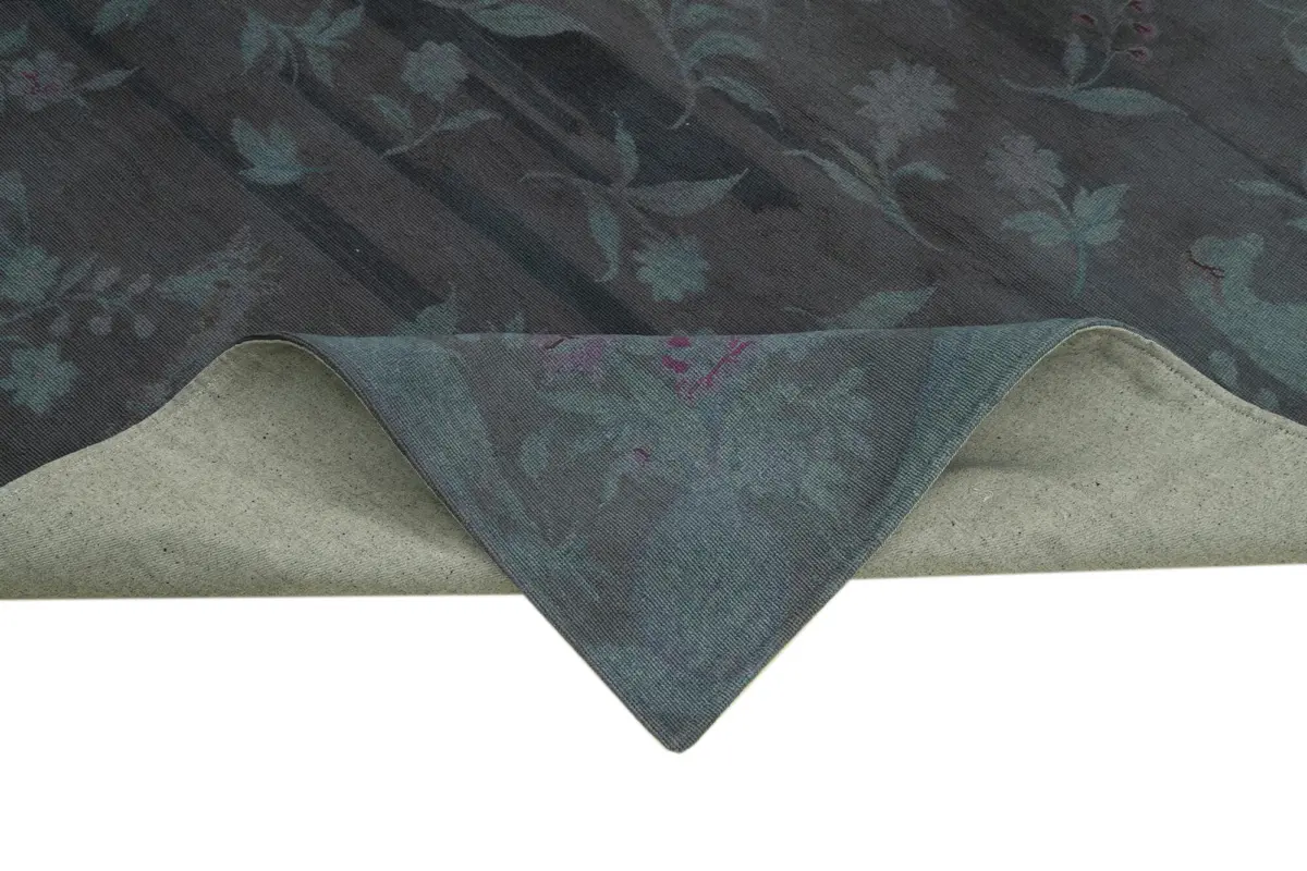 Needlepoint Gri Pamuk Üzerine Yün El Dokuma Halı-163x244 - Görsel 6