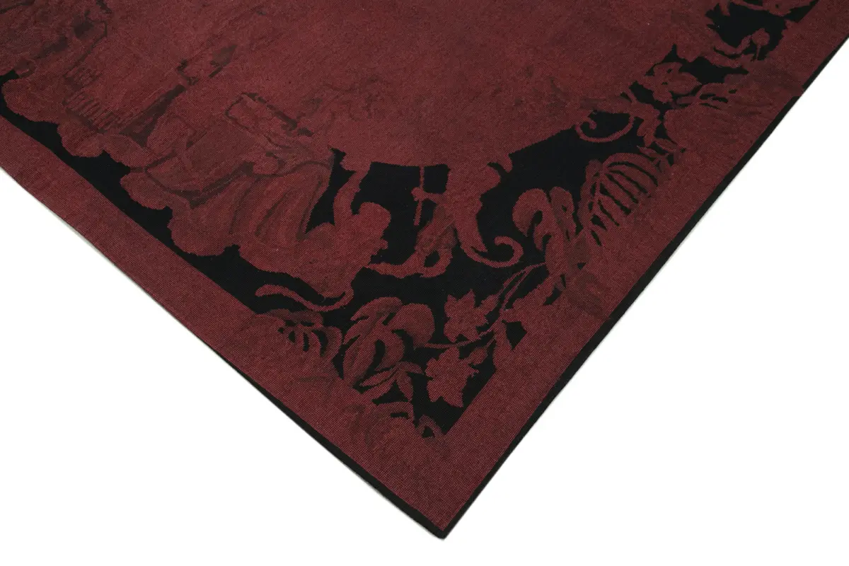 Needlepoint Kırmızı Pamuk Üzerine Yün El Dokuma Halı-163x252 - Görsel 4