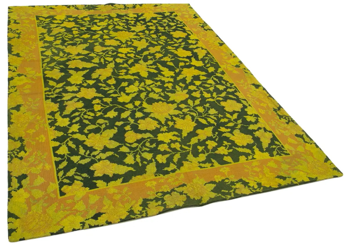 Needlepoint Sarı Pamuk Üzerine Yün El Dokuma Halı-168x243 - Görsel 2