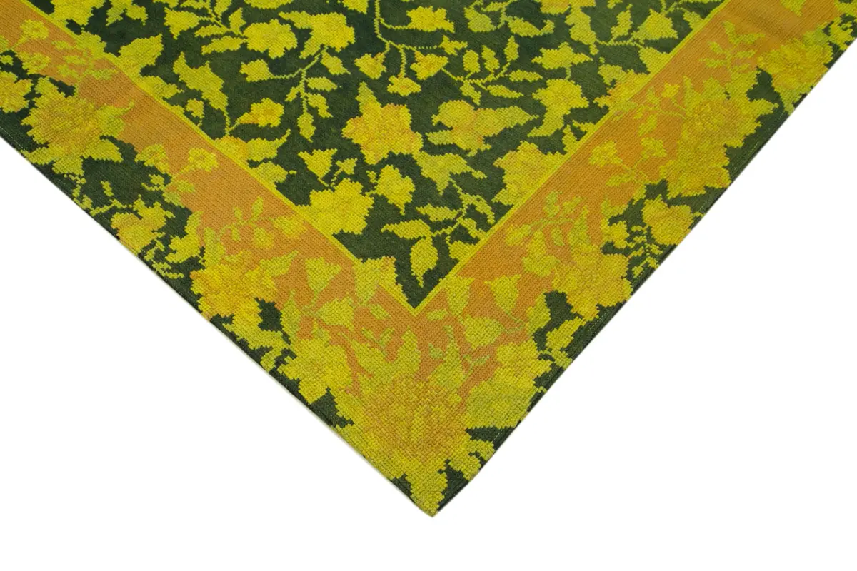 Needlepoint Sarı Pamuk Üzerine Yün El Dokuma Halı-168x243 - Görsel 4