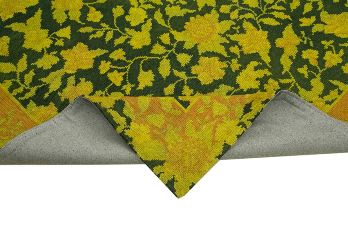 Needlepoint Sarı Pamuk Üzerine Yün El Dokuma Halı-168x243 - Görsel 6