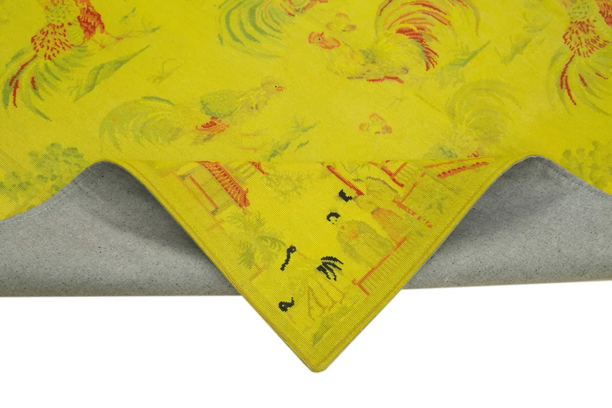 Needlepoint Sarı Pamuk Üzerine Yün El Dokuma Halı-163x257 - Görsel 6